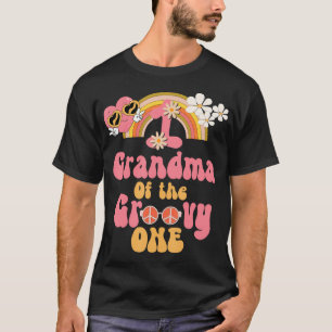 Grandma Of The Groovy One Peace Sign Retro Birthda T-Shirt