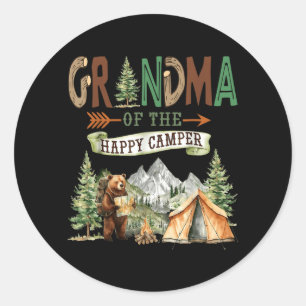 Grandma of The Happy Camper First Birthday Camping Classic Round Sticker