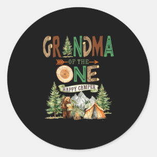 Grandma of the one happy camper 1st birthday classic round sticker