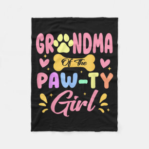 Grandma Of The Paw-Ty Girl Dog Theme Birthday Fleece Blanket