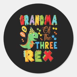 Grandma Of The Three Rex 3rd Birthday Boy Dinosaur Classic Round Sticker