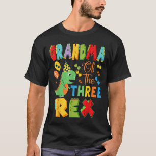 Grandma Of The Three Rex 3rd Birthday Boy Dinosaur T-Shirt
