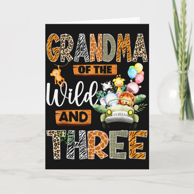 Grandma Of The Wild And Three 3rd Birthday Boy Saf Card (Front)