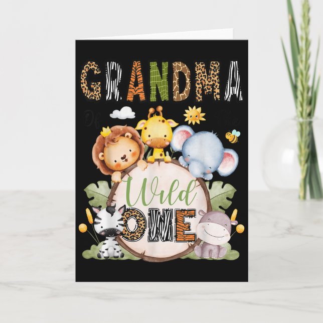 Grandma Of The Wild One 1st Birthday Boy Jungle Sa Card (Front)