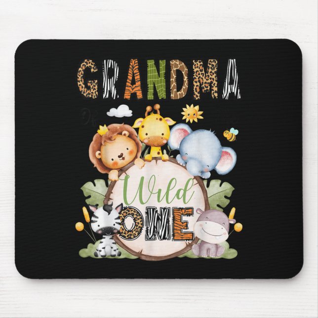 Grandma Of The Wild One 1st Birthday Boy Jungle Sa Mouse Pad (Front)