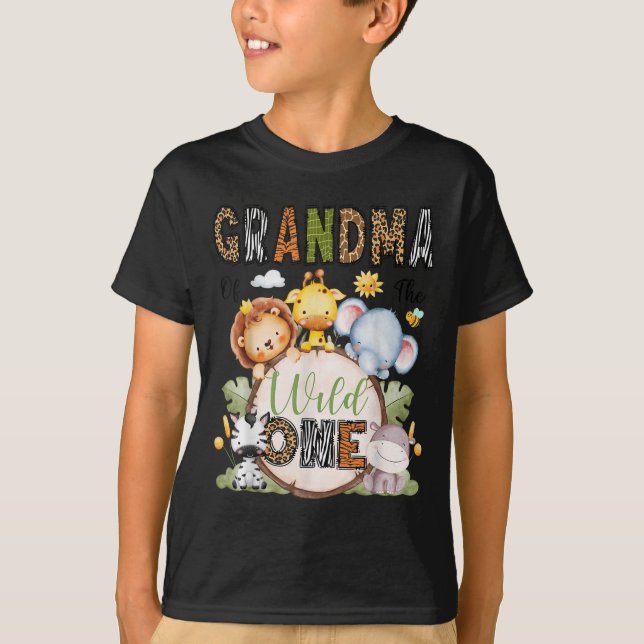 Grandma Of The Wild One 1st Birthday Boy Jungle Sa T-Shirt (Front)