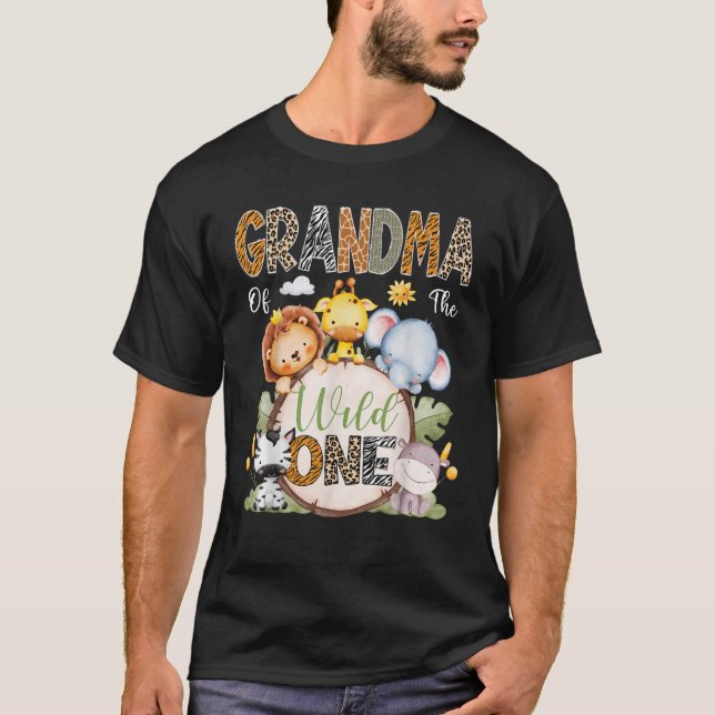Grandma Of The Wild One 1St Birthday Boy Safari Ju T-Shirt (Front)
