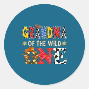 Grandma Of The Wild One 1st Birthday Boy Western C Classic Round Sticker