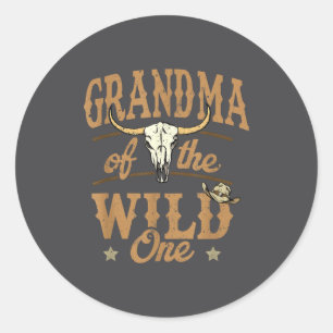 Grandma Of The Wild One Cowboy Western Rodeo Party Classic Round Sticker