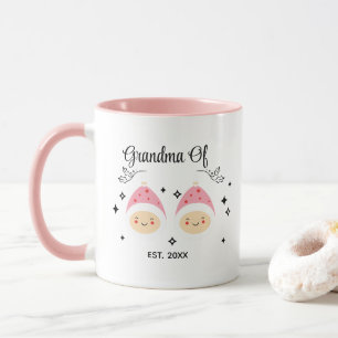 Grandma Of Twin Girls Established    Pink & White Mug