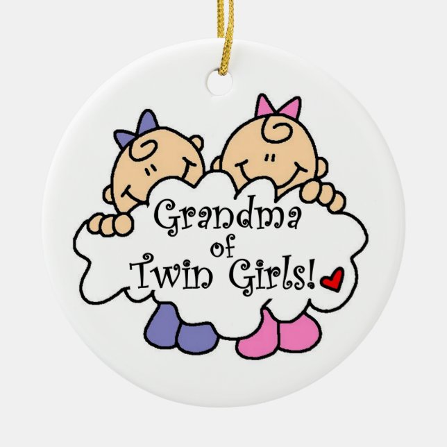 Grandma of Twin Girls Gifts Ceramic Tree Decoration (Front)