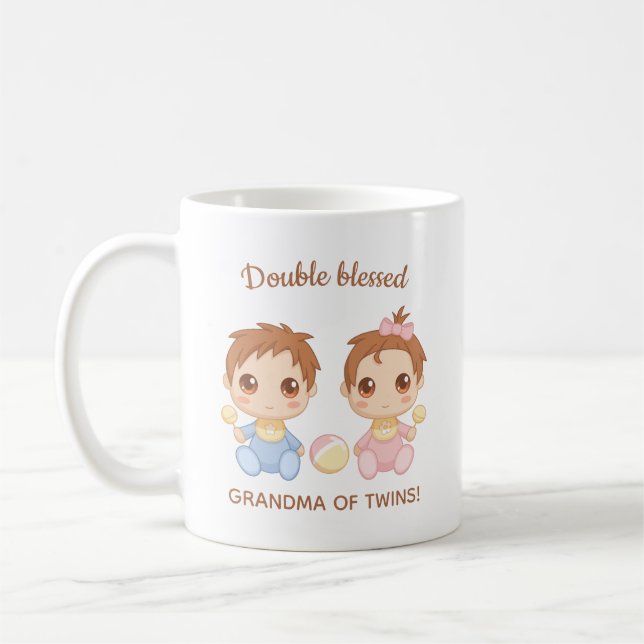 Grandma of Twins Baby Boy and Girl Coffee Mug (Left)