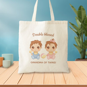Grandma of Twins Baby Boy and Girl Tote Bag