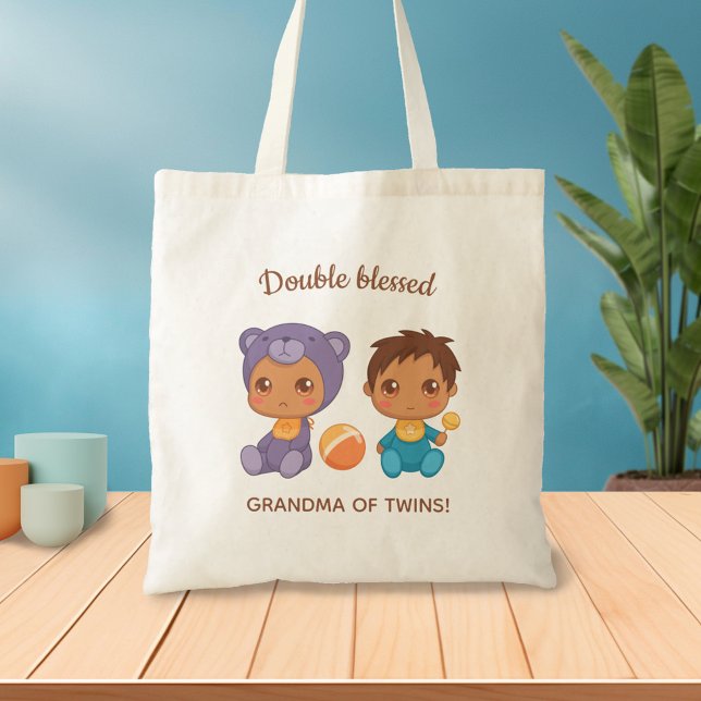 Grandma of Twins Baby Boy Purple Bear Jumpsuit Tote Bag (Creator Uploaded)