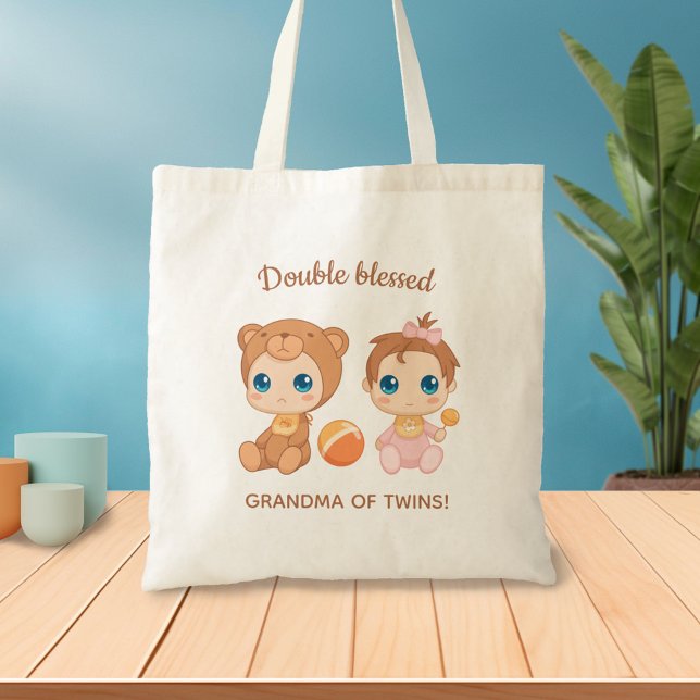 Grandma of Twins Baby Girl Bear Jumpsuit Tote Bag (Creator Uploaded)