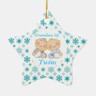 Grandma Of Twins Cute Baby Keepsake Ornament Gift