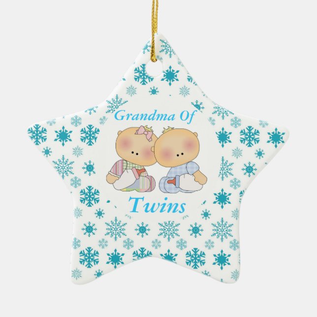 Grandma Of Twins Cute Baby Keepsake Ornament Gift (Front)