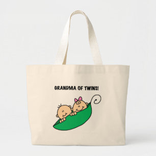 Grandma of Twins Peas in a Pod Tshirts and Gifts Large Tote Bag