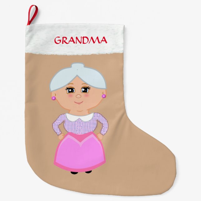 Grandma on Beige Large Christmas Stocking (Front)