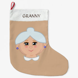 Grandma on Beige Large Christmas Stocking
