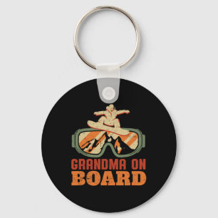 Grandma On Board Funny Vintage Retro Snowboarding  Key Ring