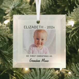 Grandma/pa 1st Christmas, Baby Photo Keepsake Glass Tree Decoration