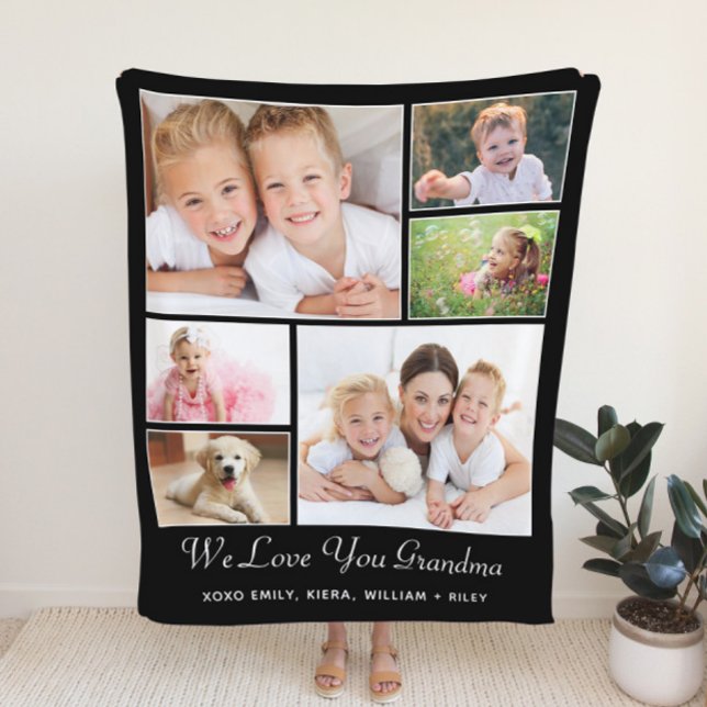 Grandma Personalised Black Photo Sherpa Blanket (Creator Uploaded)