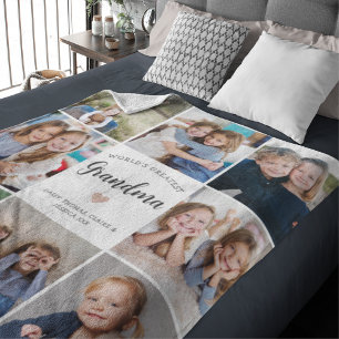 Grandma Personalised Photo Collage Modern  Fleece Blanket