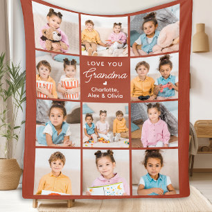 Grandma Personalised Terracotta 11 Photo Collage Fleece Blanket