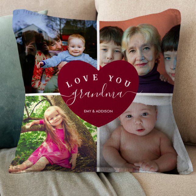 GRANDMA Personalized Photo Collage Heart Script Cushion (Creator Uploaded)