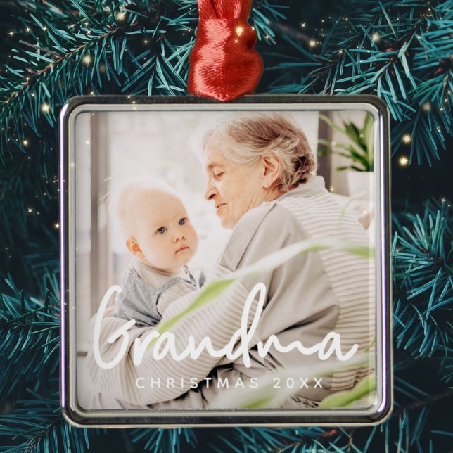 Grandma Photo Christmas Holiday Elegant Chic Metal Ornament (Creator Uploaded)
