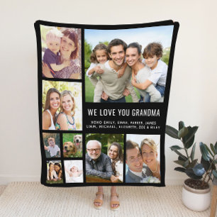 Grandma Photo Collage Black Fleece Blanket