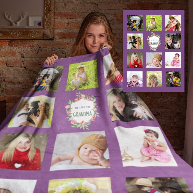 GRANDMA Photo Collage Blanket - Grandmother Purple (Creator Uploaded)