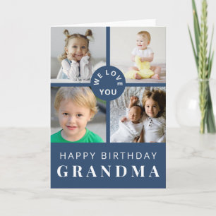 Grandma Photo Collage Blue Birthday Card