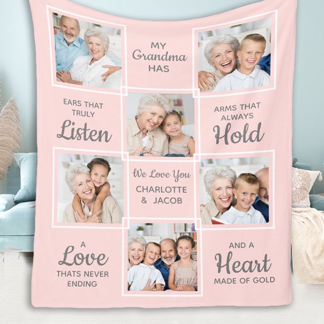 Grandma Photo Collage Fleece Blanket (Creator Uploaded)