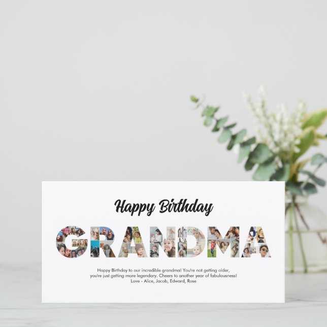 Grandma Photo Collage Letter Cutout Happy Birthday Card (Standing Front)
