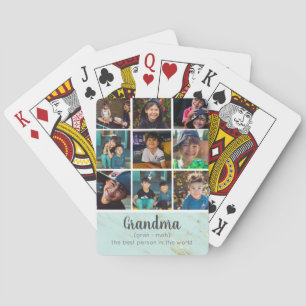 Grandma Photo Collage   Mint & Gold Marble Playing Cards