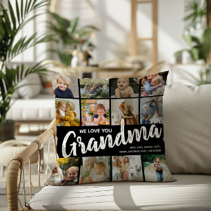 GRANDMA, Photo Collage, Names & Quote Gift Cushion