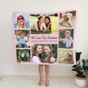 Grandma Photo Collage Pink Fleece Blanket