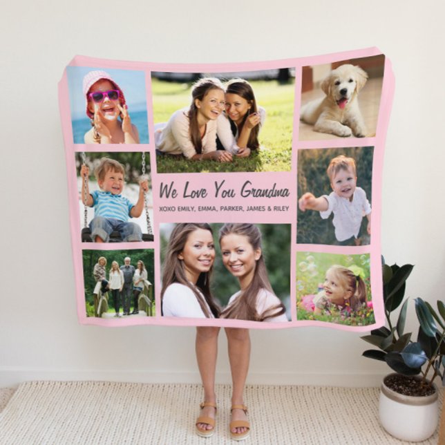Grandma Photo Collage Pink Fleece Blanket (Creator Uploaded)
