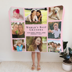 Grandma Photo Collage Pink Fleece Blanket