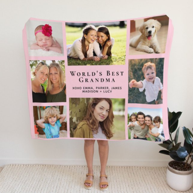 Grandma Photo Collage Pink Fleece Blanket (Creator Uploaded)