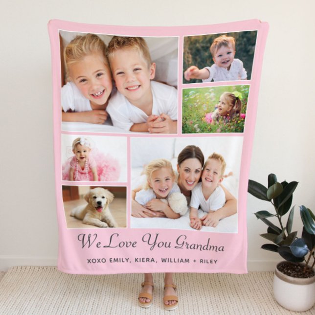Grandma Photo Collage Pink Sherpa Blanket (Creator Uploaded)