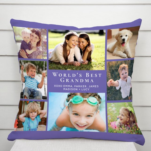 Grandma Photo Collage Purple Cushion (Creator Uploaded)