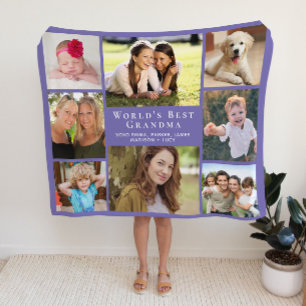 Grandma Photo Collage Purple Sherpa Blanket