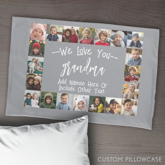 Grandma Photo Collage - Up to 20 photos Pillowcase (Create Your Own Photo Collage Pillowcase)