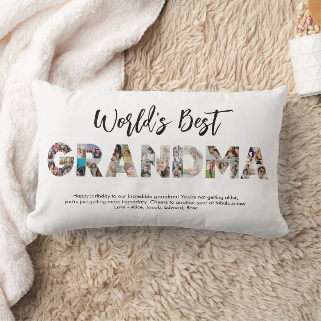 Grandma Photo Collage Word Letter Cutout Birthday Lumbar Cushion (Blanket)