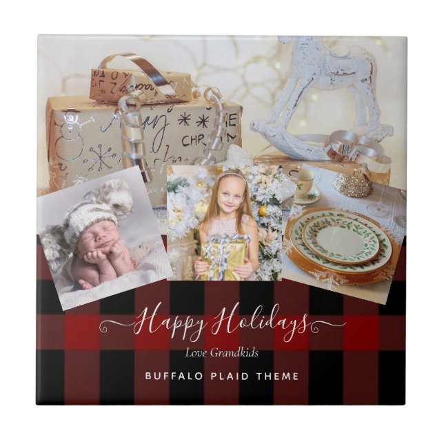 Grandma Photo Gift Grandpa Grandkids Collage Ceramic Tile (Front)