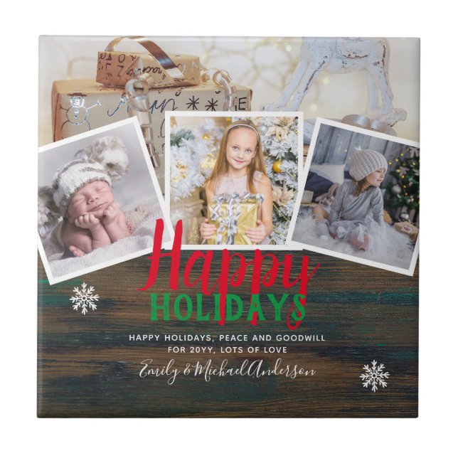 Grandma Photo Gift Grandpa Grandkids Collage Ceramic Tile (Front)