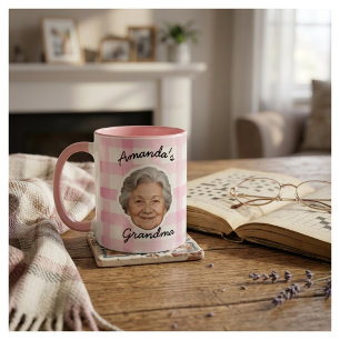 Grandma Photo Pink Gingham Watercolor Plaid Mug